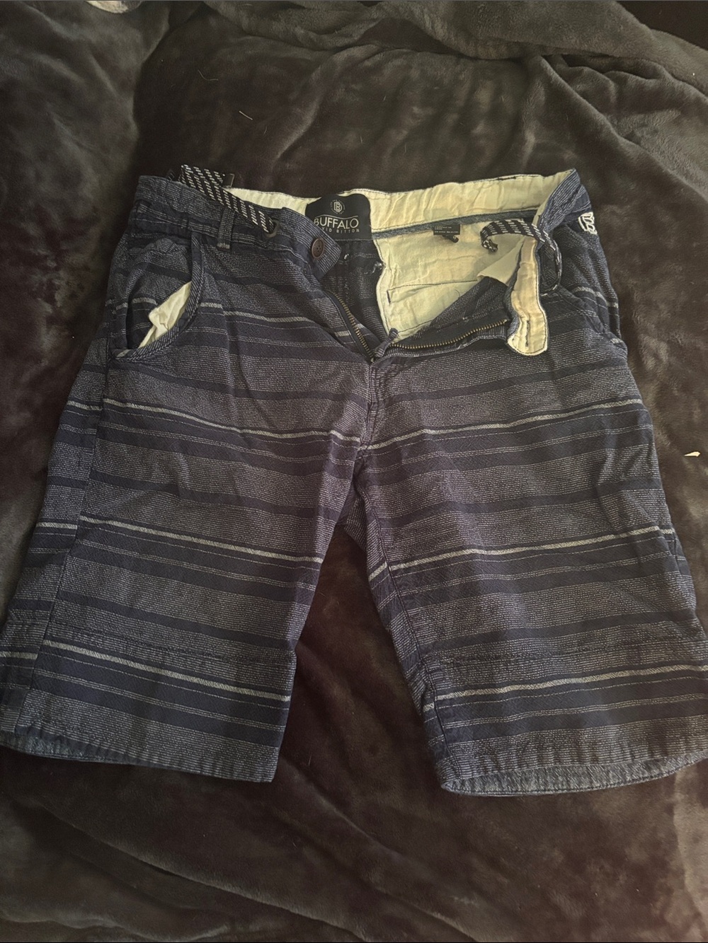 Buffalo David Bitton Navy Striped Flat Front Men’s Shorts